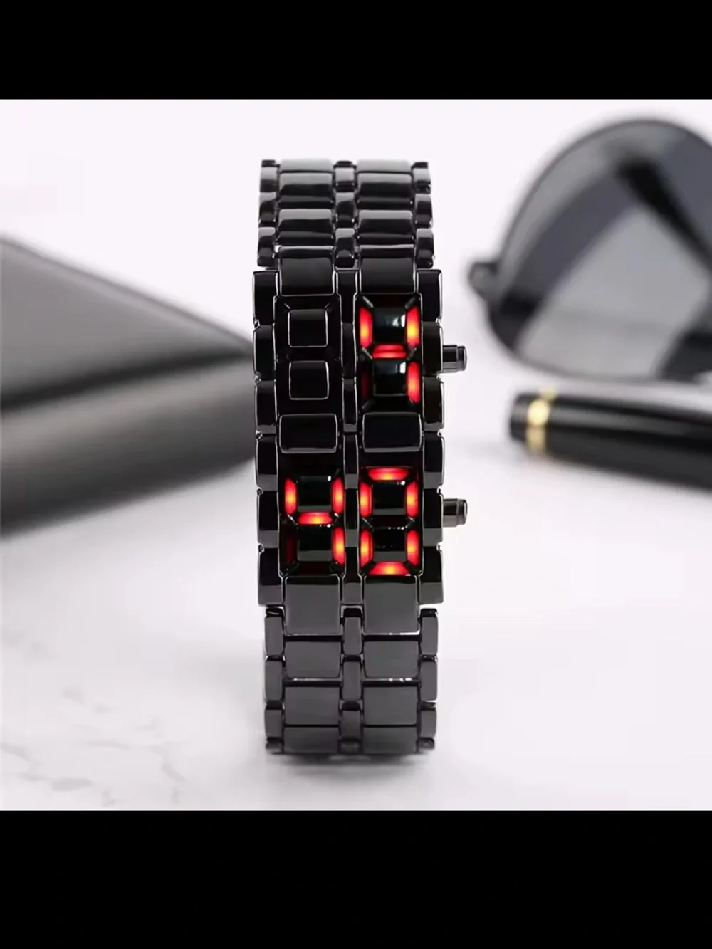 Gosasa Iron Samurai Faceless LED Lava Digital Bracelet Watch - Black & Red NIB